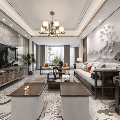 建业公园里新中式风格全屋效果图